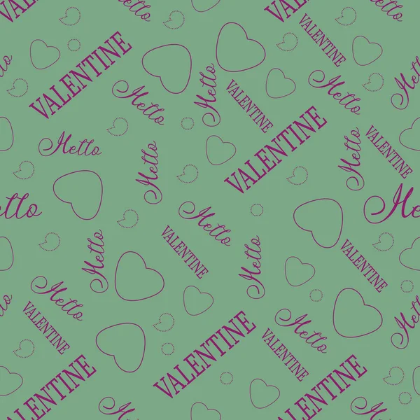 Bonjour Valentine Lettrage Avec Des Cœurs Sur Fond Vert Design — Image vectorielle