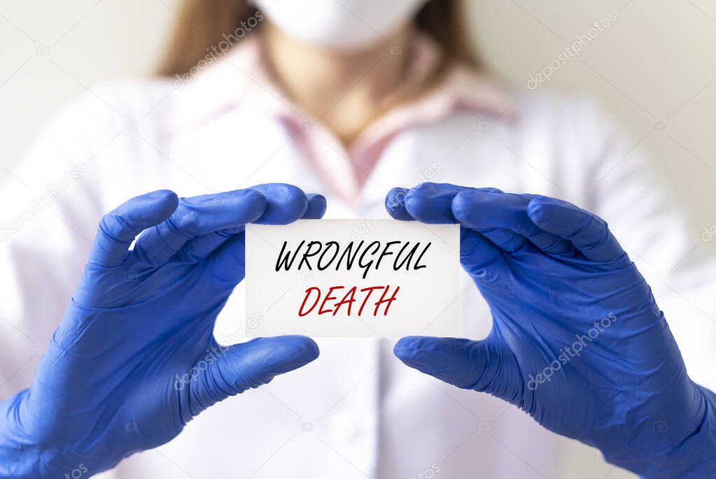 Wrongful Death concept inscription in doctor hand, medical working at office.