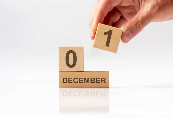 12月1日世界艾滋病日声援日历 木制日历 — 图库照片