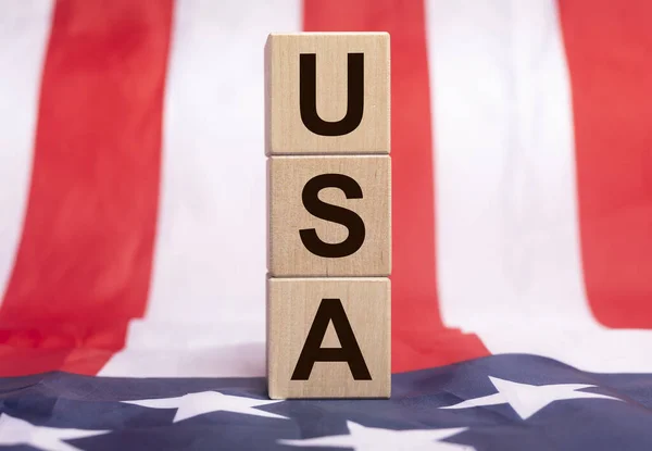 Usa Inschrift Akronym Auf Amerikanischer Flagge Text Der Vereinigten Staaten Stockfoto