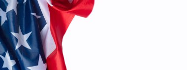 Dalgalanan Amerikan bayrağı beyaz fotokopi alanı ya da yazı için yer, yatay fotoğraf. Pankart.