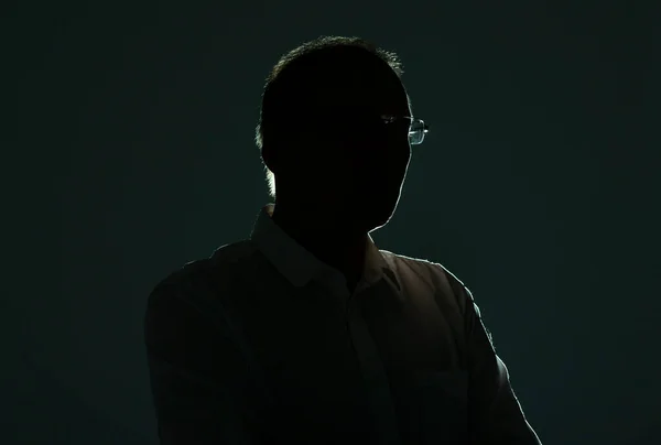 Silhouette Masculine Avec Rétro Éclairage Ombre Dans Les Lunettes — Photo