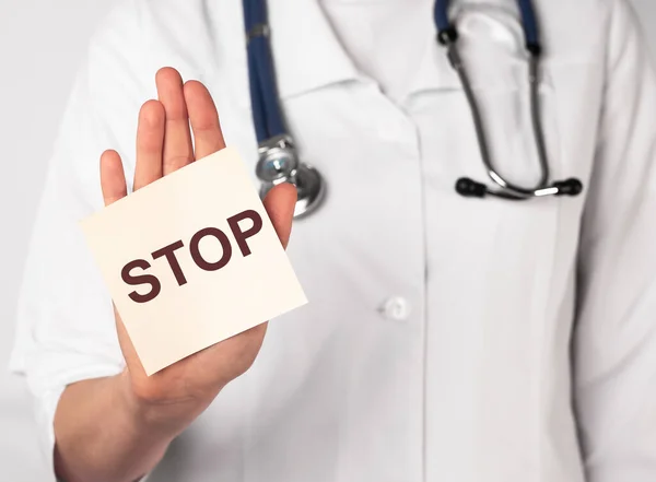 Stop Woord Inscriptie Hand Van Dokter Palm — Stockfoto