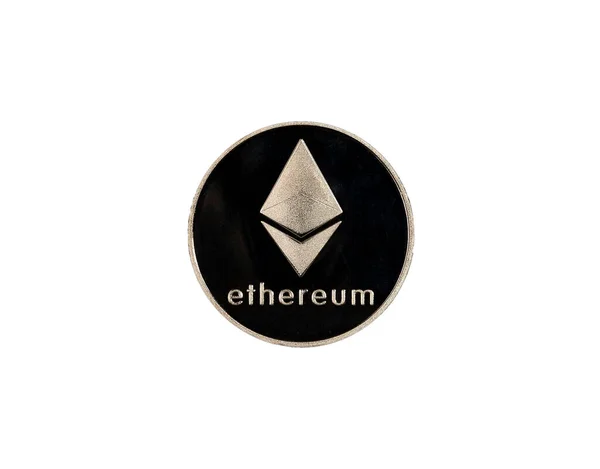 Ethereum Vagy Etherum Ezüst Érme Elszigetelt Fehér Alapon Vágott Eth — Stock Fotó