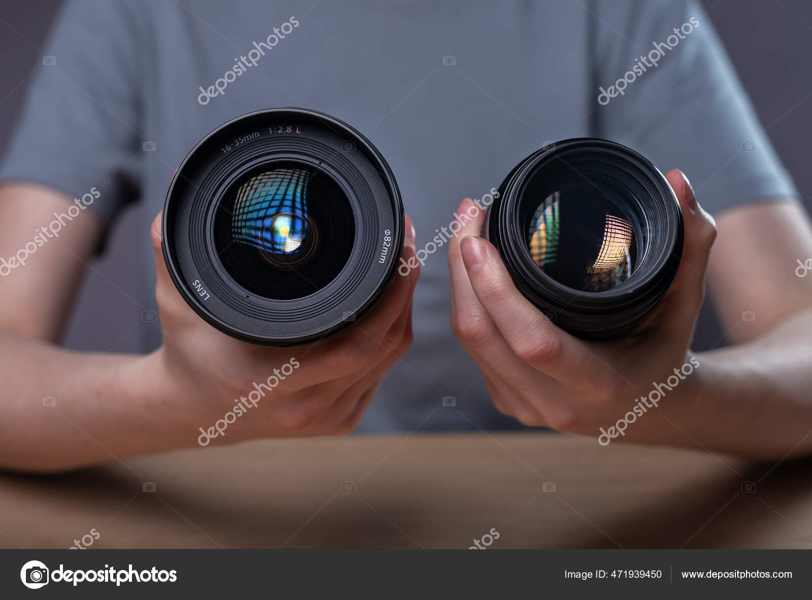 Two Different Digital Camera Lenses Hands Close Wide Angle