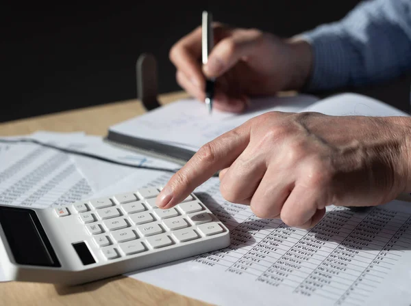Businessman working with financial documents, accounting statistics. Tax calculations and budget concept — Stock Photo, Image