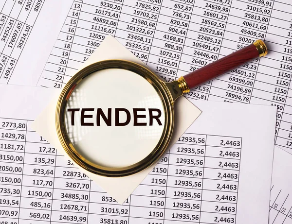 Word Tender Magnifying Glass Office Papers Numbers — Stock Photo, Image
