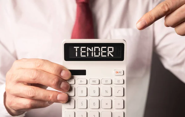 TENDER word on calculator. Business public offer — Stock Photo, Image