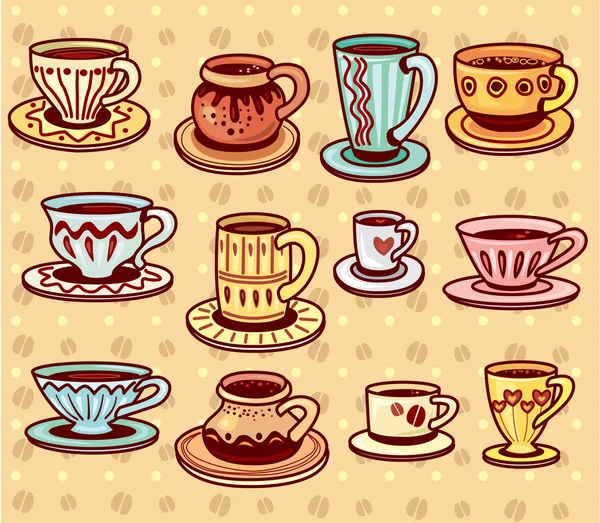 コーヒーと紅茶のカップのセット — ストックベクタ