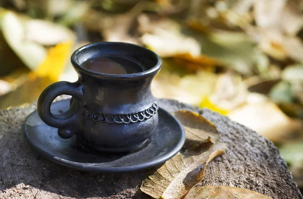 Coffee cup in the autumn garden — Stock Photo, Image