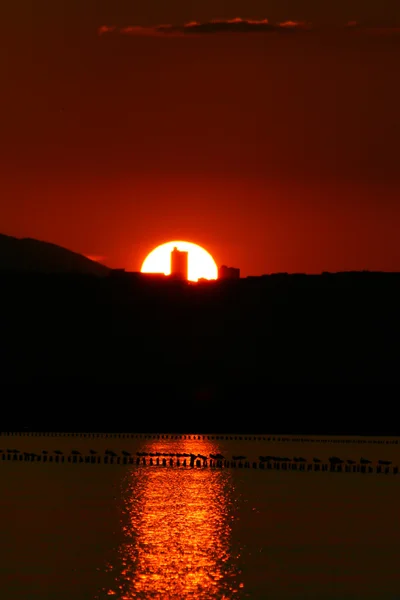 Puesta de sol sobre la Torre San Pancrazio Cagliari — Foto de Stock