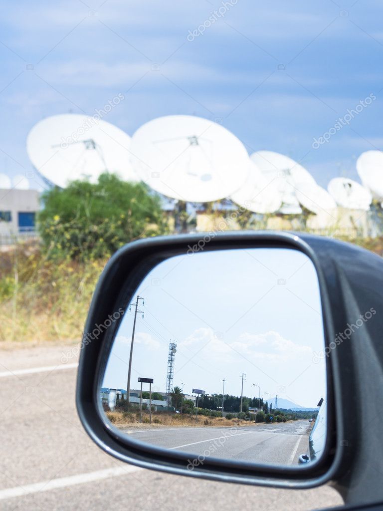 teleport satellite communications with rearview mirror