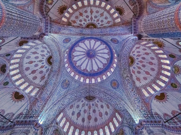 Blauwe Moskee Turks Sultan Ahmet Camii Versierd Interieur Plafond Istanbul — Stockfoto