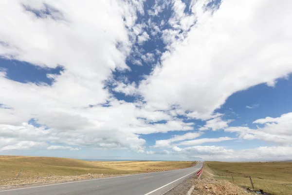 Berg Och Gräsmarker Sträcka Med Väg Qinghai Provinsen Kina — Stockfoto