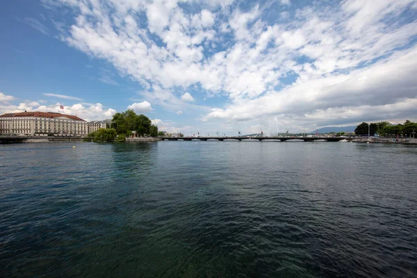Женевский Фонтан Jet Eau Швейцария Женевское Озеро — стоковое фото