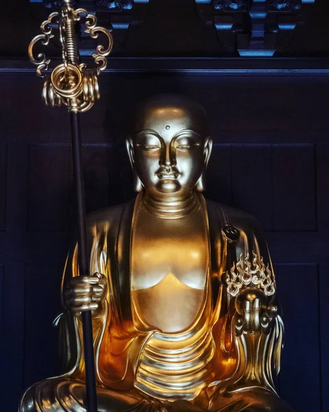Guanyin Manjushri Purusha Και Jizo Bodhisattva Αγάλματα Τους Φαίνεται Ευγενικό — Φωτογραφία Αρχείου