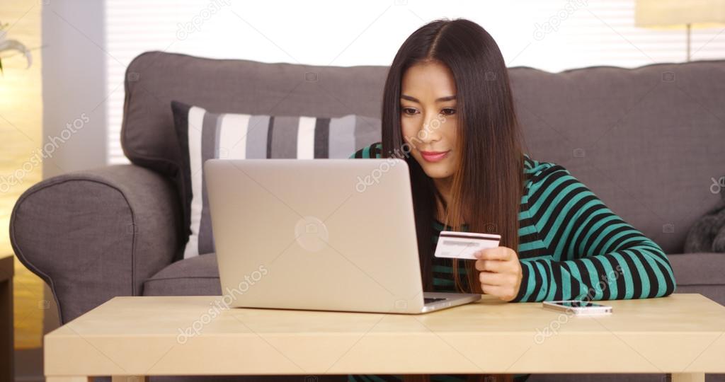 Japanese woman buying things online