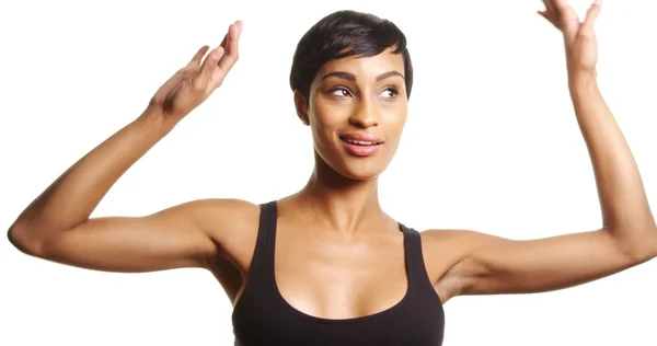 Black woman dancing on white background — Stock Photo, Image