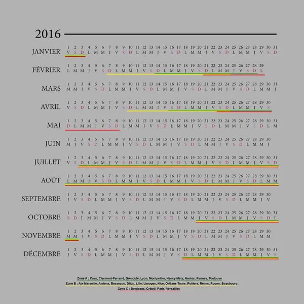 Kalendář 2016 — Stockový vektor