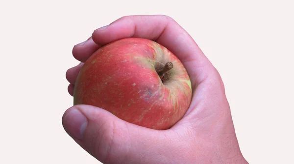 Κοντινό Πλάνο Ενός Αρσενικού Χεριού Που Κρατάει Κόκκινο Μήλο — Φωτογραφία Αρχείου