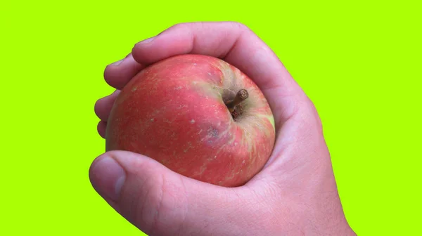 Zbliżenie Męskiej Dłoni Trzymającej Czerwone Jabłko — Zdjęcie stockowe