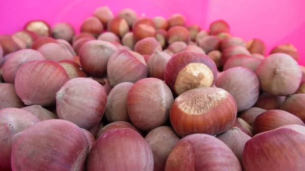 Primer Plano Las Avellanas Fondo Pantalla Alimentos Foto —  Fotos de Stock