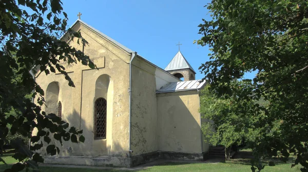 A orthodox church building with a christian cross on it. Georgian Orthodox Church located in Azerbaijan, Gakh