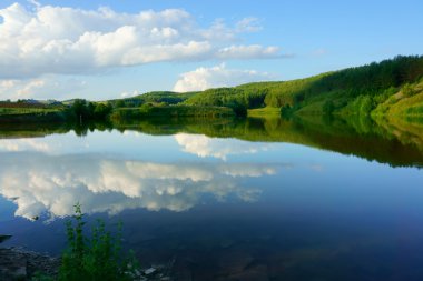 Peyzaj göl, orman, gökyüzü
