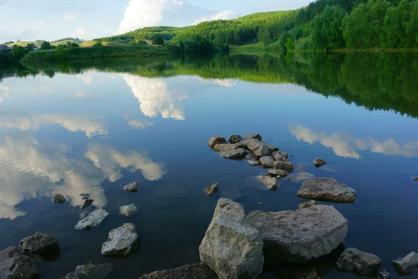 Peyzaj göl, orman, gökyüzü