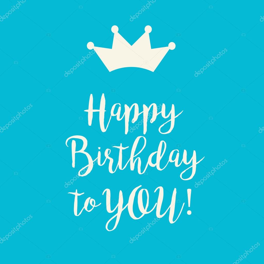 Turquoise blue Happy Birthday card with a crown — Stock 
