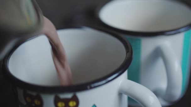 マグカップに注ぐ熱いココア — ストック動画