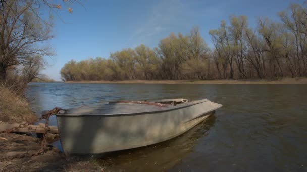 Barco en la orilla del río — Vídeos de Stock