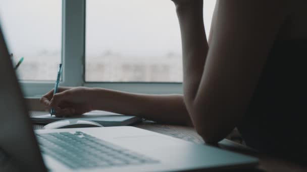 Meisje werkt op de computer — Stockvideo