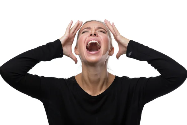 Portrait of stressed woman on white background — Stock Photo, Image