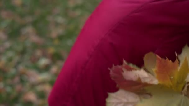 Femme faisant une couronne de feuilles d'érable — Video