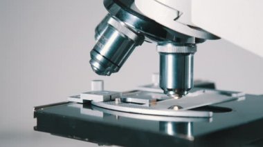 Bilim adamı laboratuvarda mikroskop kullanıyor.