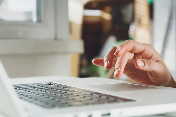 Womans hands working on laptop computer — Stock Photo, Image