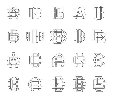 Tipografik Monogram siyah üzerine beyaz