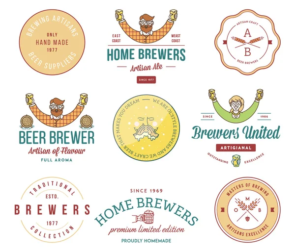 Insignias y etiquetas de cerveza coloreadas — Archivo Imágenes Vectoriales