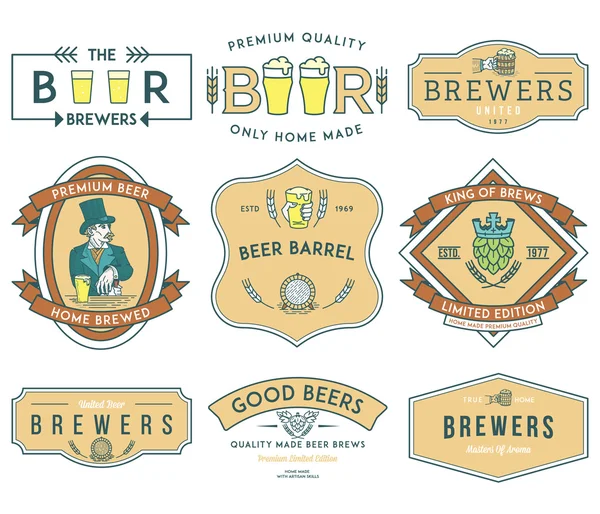 Cerveza cerveceros insignias de color — Vector de stock