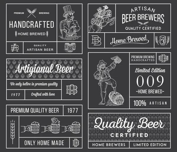 Bierbrouwers Labels wit op zwart — Stockvector