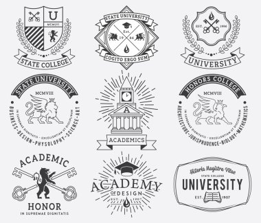 College and University badges 2 Black on White clipart