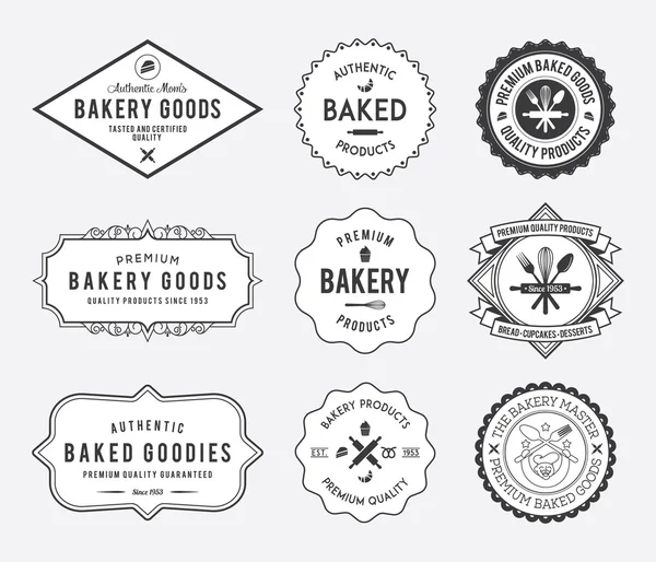 Insignias de productos de panadería blanco y negro — Archivo Imágenes Vectoriales