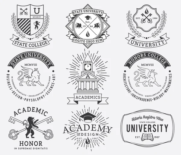 College and University badges 2 Black on White — Stock Vector