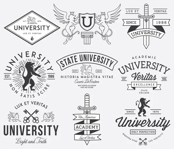 College en Universiteit badges zwart op wit — Stockvector