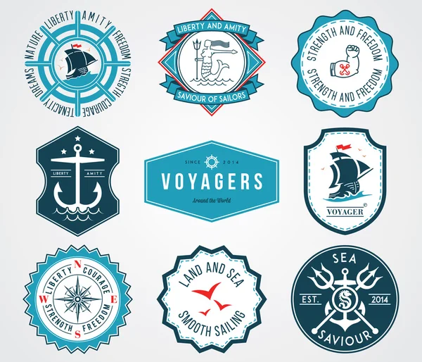 Badges de mer 2 colorés — Image vectorielle