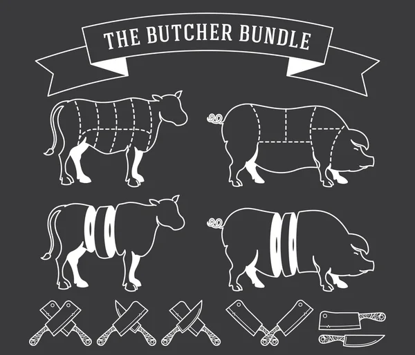 The butcher bundle white on black — Stock Vector