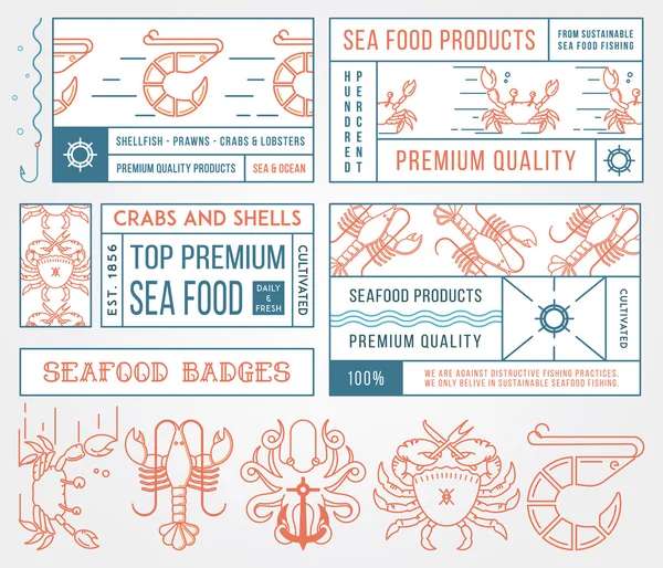 Seafood labels and badges vol. 4 couleurs — Image vectorielle