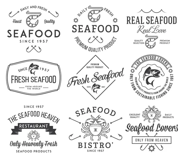 Seafood labels and badges vol. 2 black on white — Stock Vector