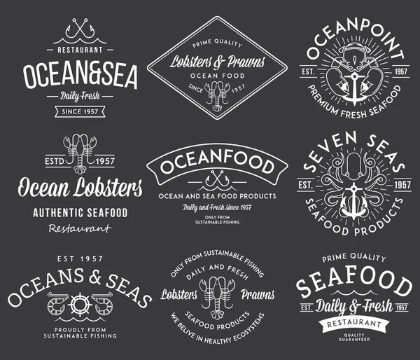 Seafood labels and badges vol. 3 white on black — Stock Illustration Seafood labels and badges vol. 3 white on black Royalty Free Stock Vectors